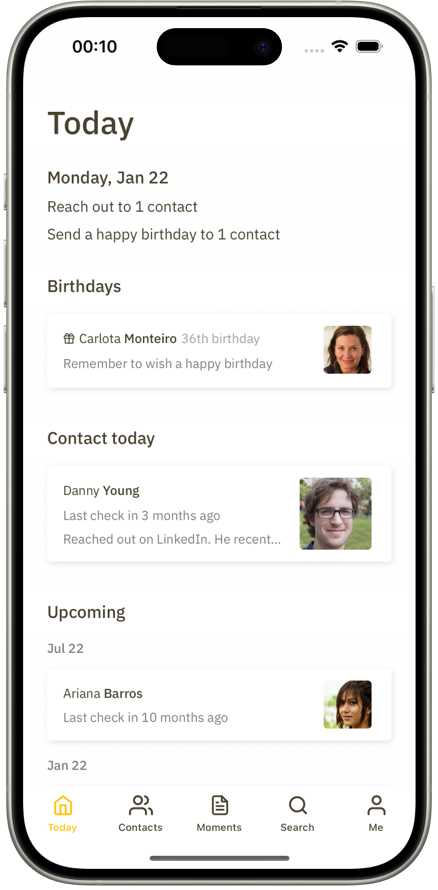 Screenshot of the app Social Contact Journal